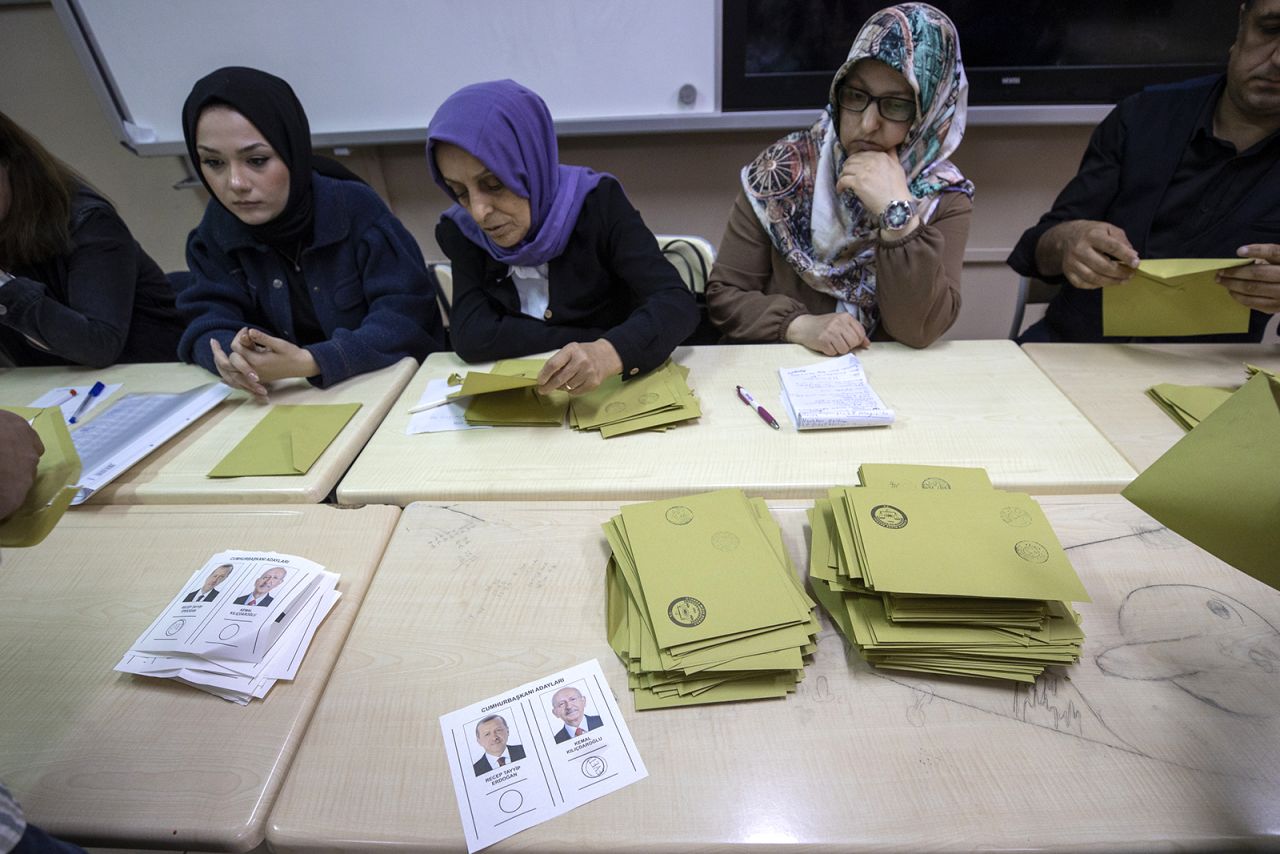 Clerks count ballots in Istanbul, Turkey, after polls closed on May 28. 