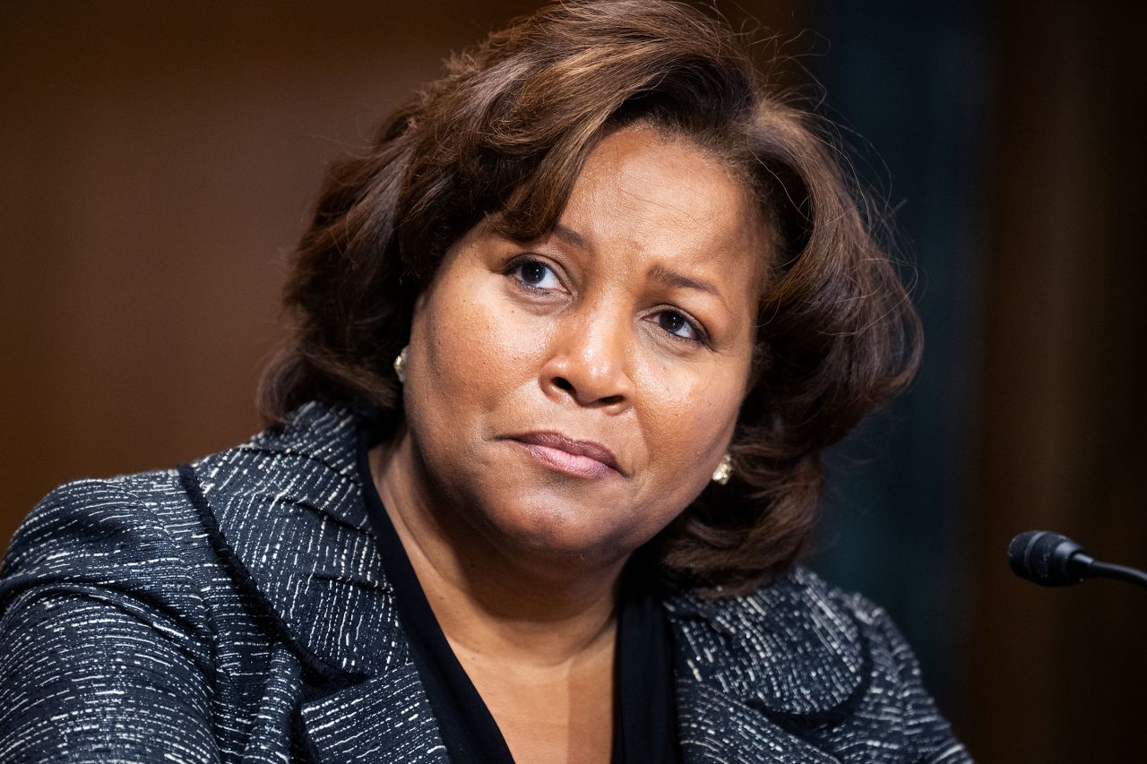 This 2022 photo shows J. Michelle Childs testifying during her Senate Judiciary Committee confirmation hearing in Washington, DC.