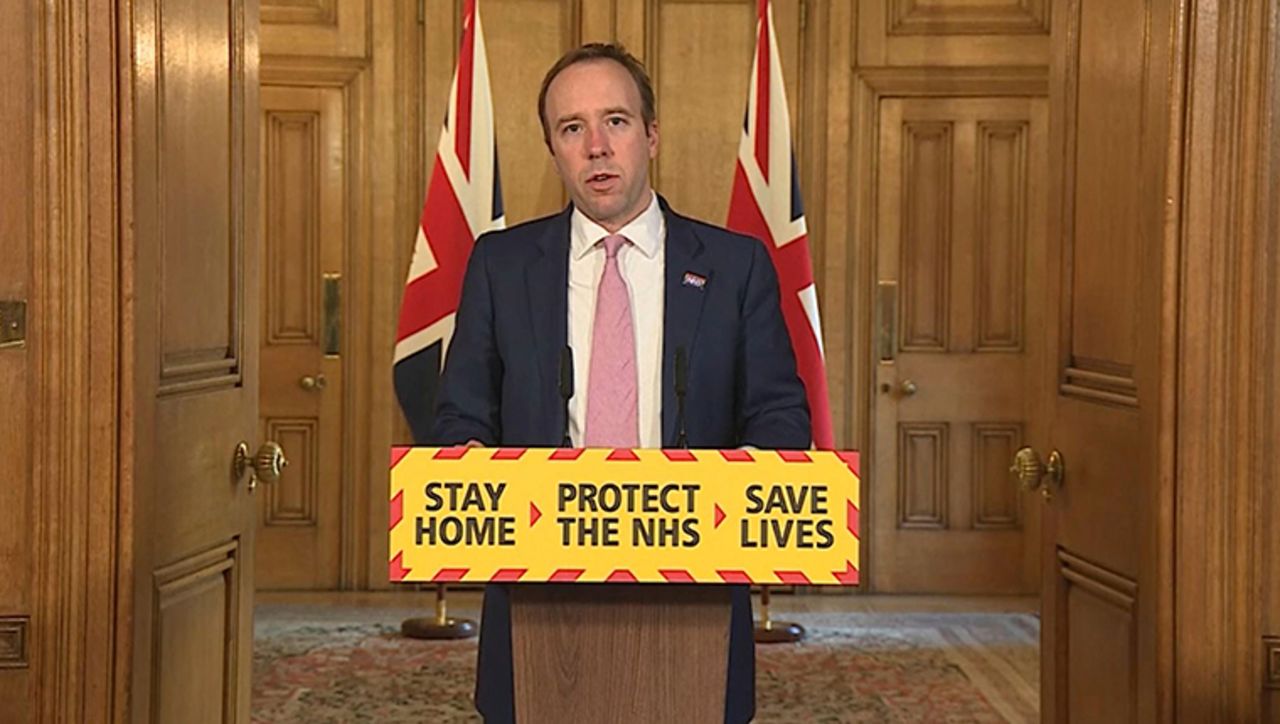 Health Secretary Matt Hancock speaking during a media briefing in Downing Street, London, on coronavirus on Friday April 3. 