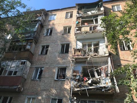 A damaged residential building is seen at the site of the missile strike in Mykolaiv, Ukraine, on June 29.