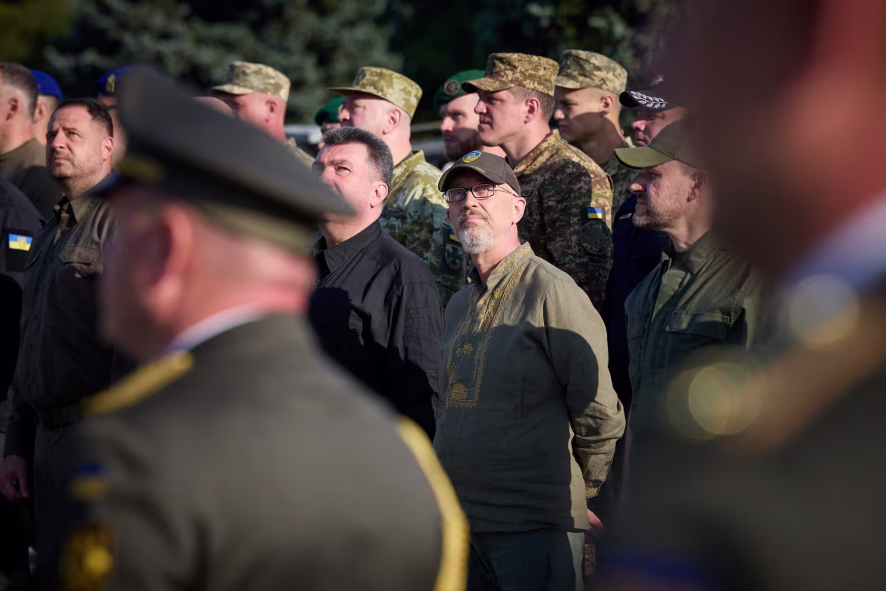 Oleksii Reznikov attends a ceremony in Kyiv on August 23.
