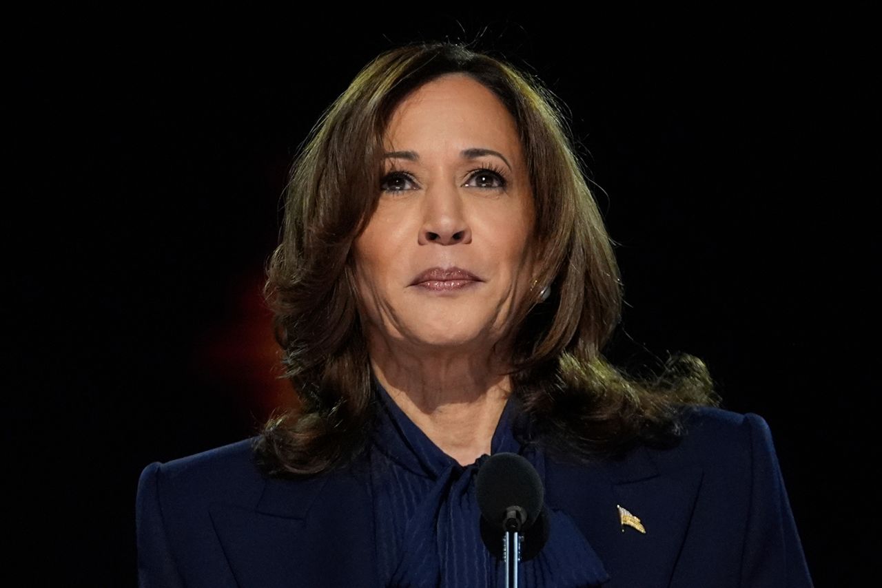 Vice President Kamala Harris speaks during the Democratic National Convention in Chicago on August 22.