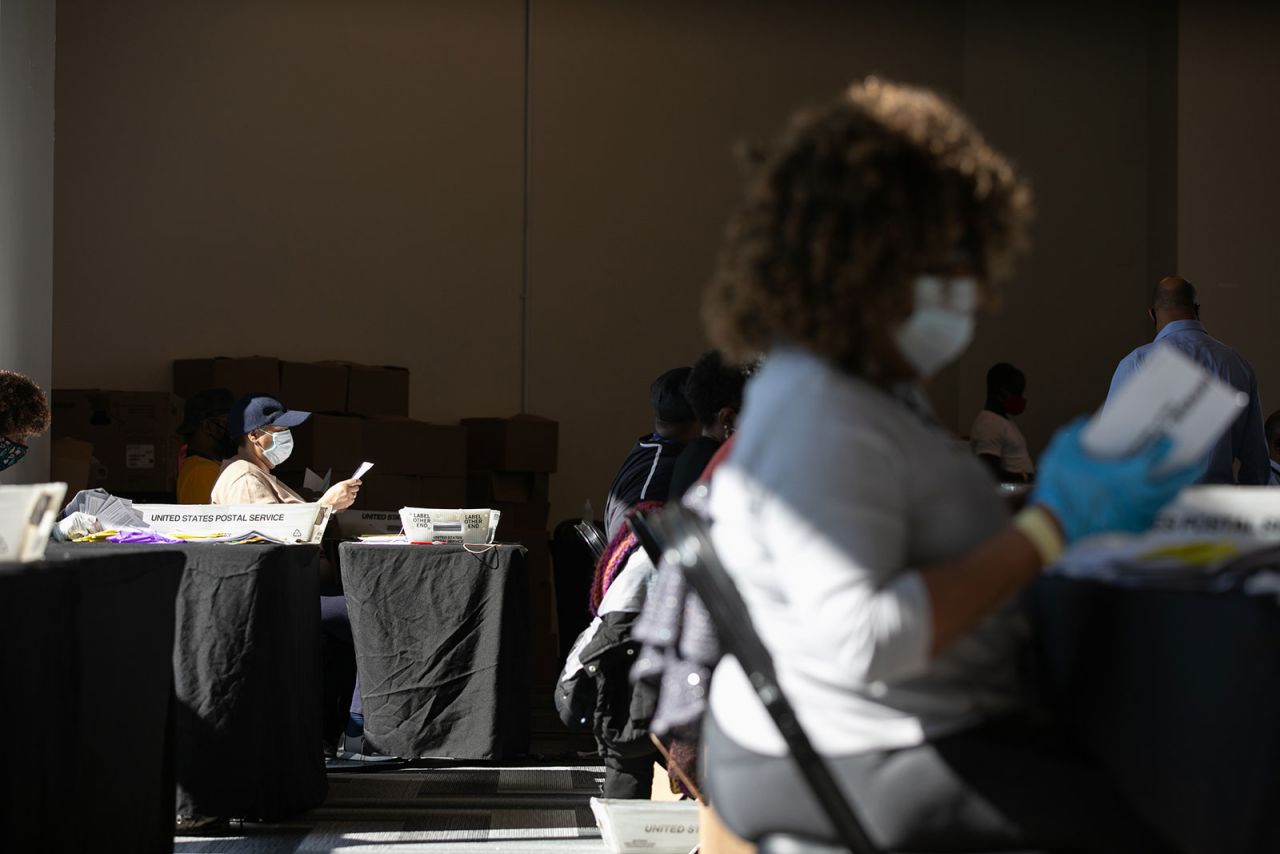 Election workers count Fulton County ballots in Atlanta, Georgia, on November 4. 