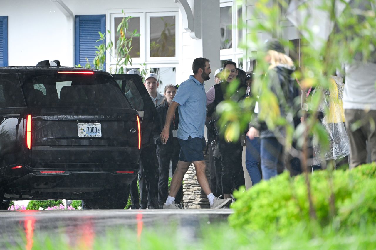 Scottie Scheffler arrives at Valhalla Golf Club after being released from custody on May 17, in Louisville, Kentucky. 
