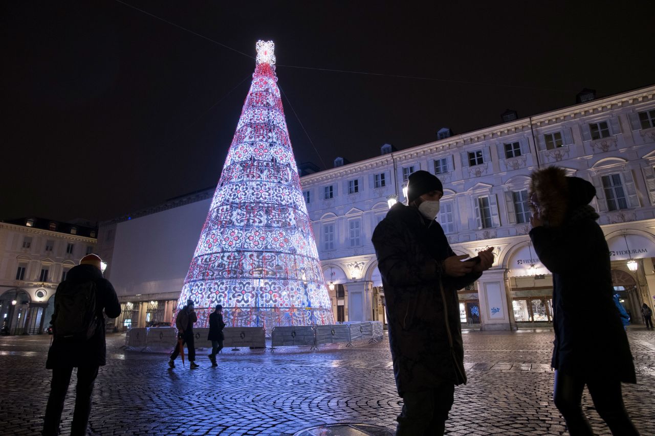 A Christmas tree?illuminates Piazza San Carlo in Turin, Italy, on December 2.