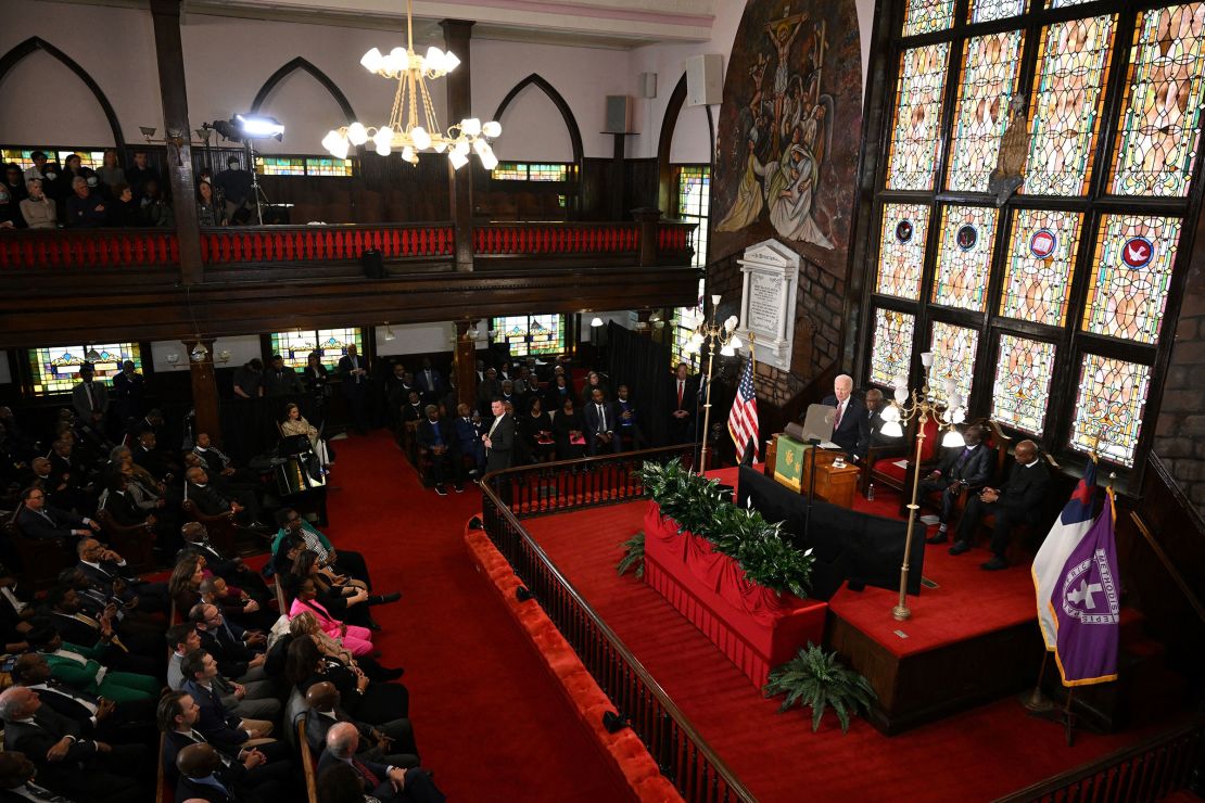 President Joe Biden speaks at a campaign event at Mother Emanuel AME curch in Charleston, South Carolina, on Monday. 