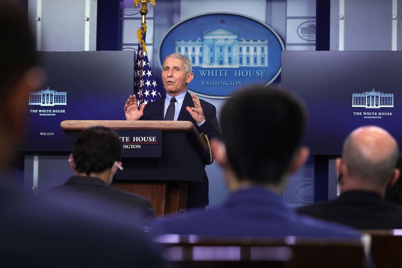 Dr. Anthony Fauci, Director of the National Institute of Allergy and Infectious Diseases, speaks during a White House press briefing at the White House in Washington, DC, on January 21. 