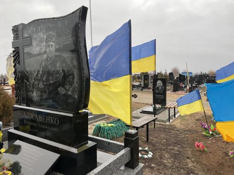 Plot 21, at the ‘Small Crimea’ cemetery in Mariupol, is a plot for fall soldiers. Flags mark their resting places. 