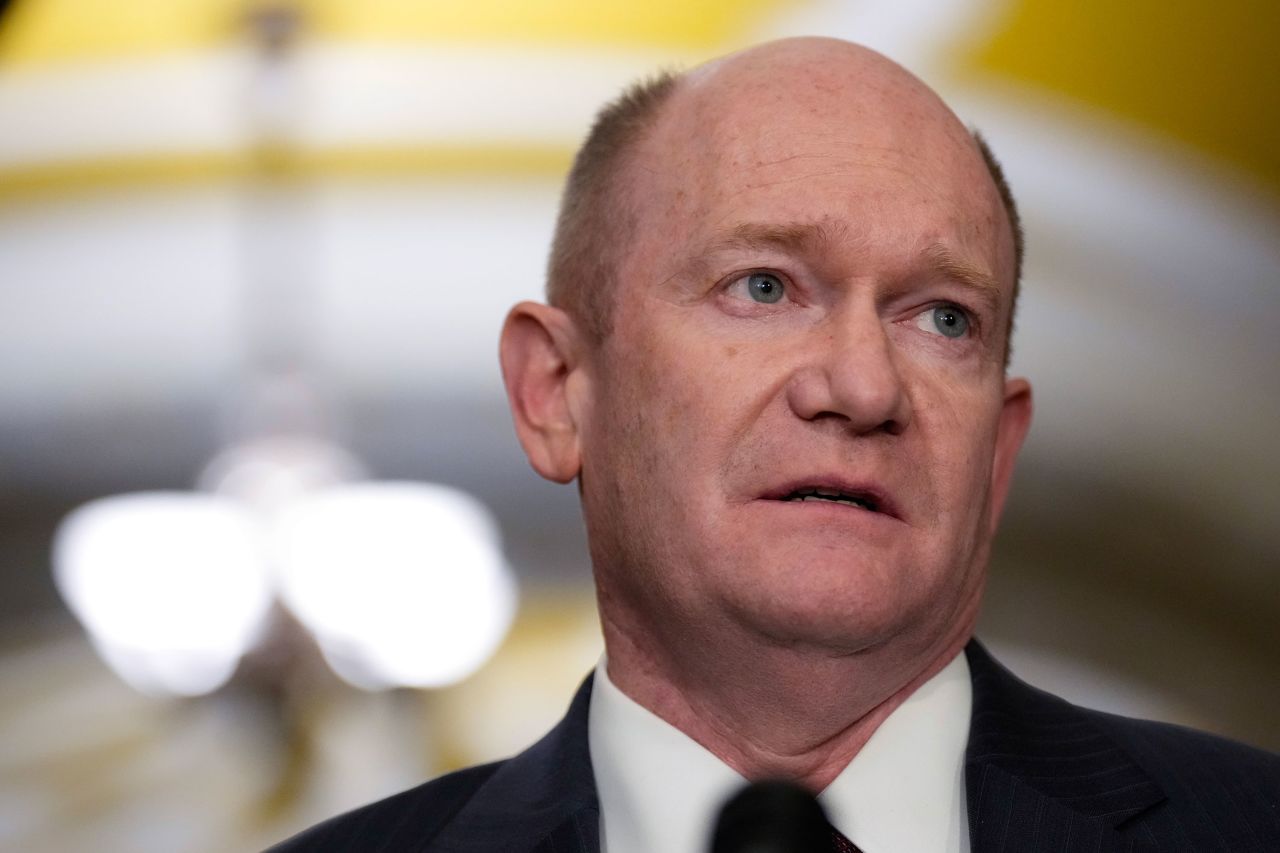 Sen. Chris Coons speaks during a news conference in November.