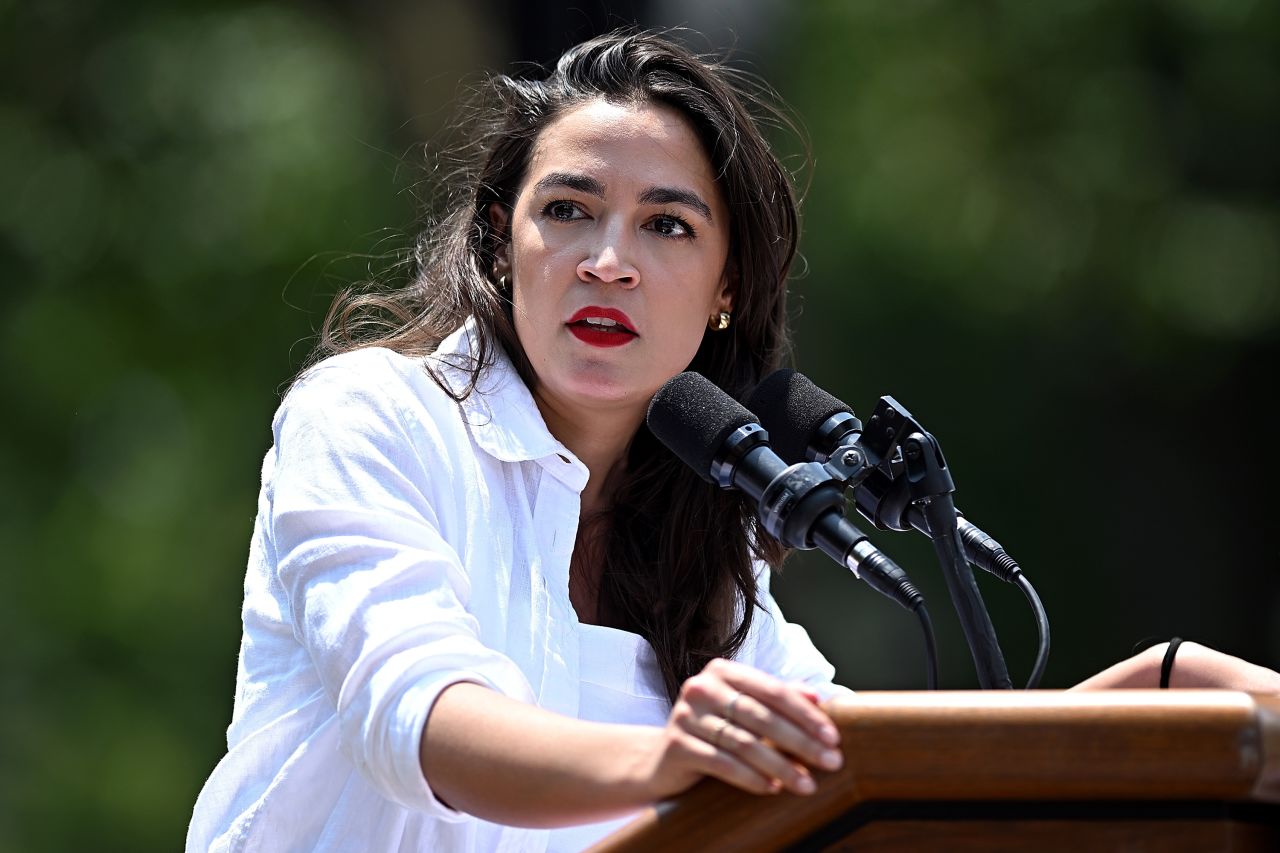 Rep. Alexandria Ocasio-Cortez speaks at a rally on June 22, in New York City.