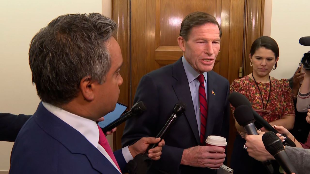 Sen. Richard Blumenthal speaks to reporters in the Capitol on Tuesday.