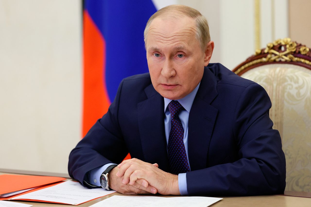 Russian President Vladimir Putin during a meeting via videoconference in Moscow on September  9.