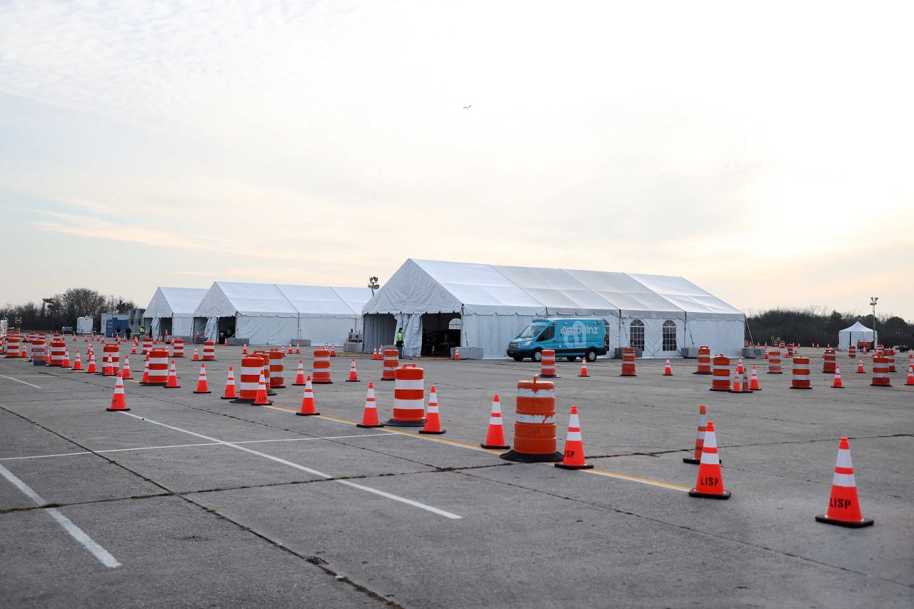 The COVID-19 vaccination site at Jones Beach State Park is pictured on January 14, in Wantagh, New York. 