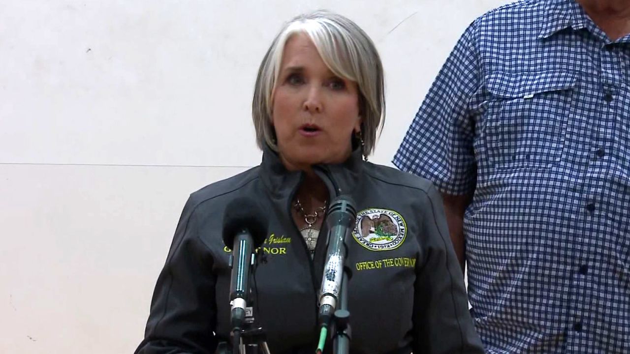 In a still photo taken from a video, New Mexico Gov. Michelle Lujan Grisham speaks to reporters in Ruidoso on Wednesday. 