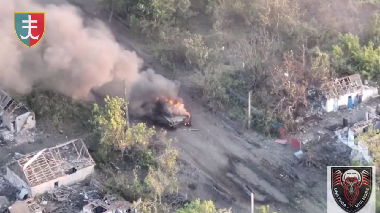 An I mage released by the Ukrainian Armed Forces on Thursday, July 27, shows a burning tank burns as Ukrainian forces liberate the town of Staromaiorske,  Ukraine.