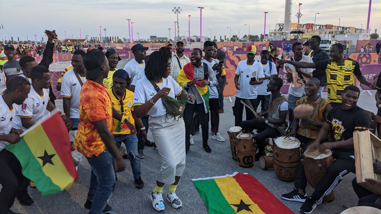 Ghana supporters play music outside Stadium 974 in Doha, Qatar, on Thursday. 