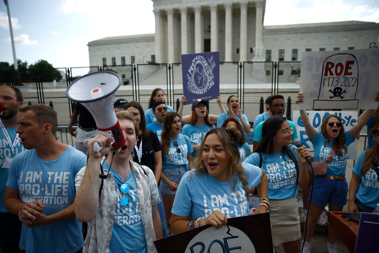 Anti-abortion demonstrators outside the Supreme Court in Washington, DC, on Friday, June 24. 