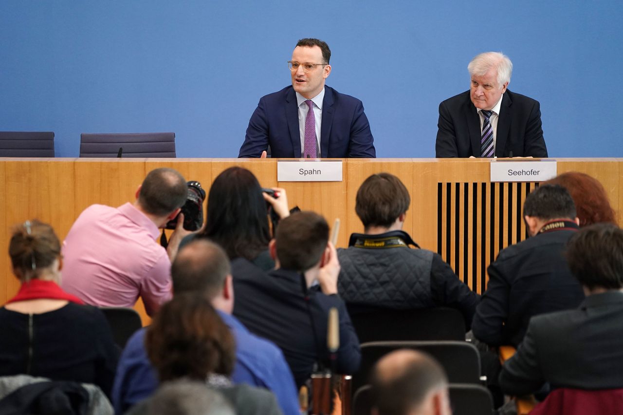 GermanHealth Minister Jens Spahn and Interior Minister Horst Seehofer speak to the media about the spread of the coronavirus in Germany on February 27.