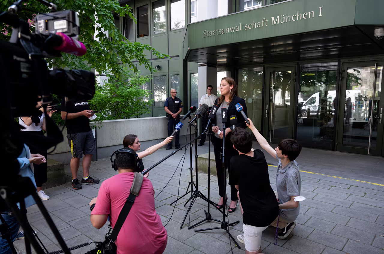 Anne Leiding, press spokesperson for the Munich I Public Prosecutor's Office, gives a press statement in Munich, Germany. To enforce sanctions over Russia's war of aggression against Ukraine, the Munich I public prosecutor's office has seized three apartments and a bank account belonging to Russians.