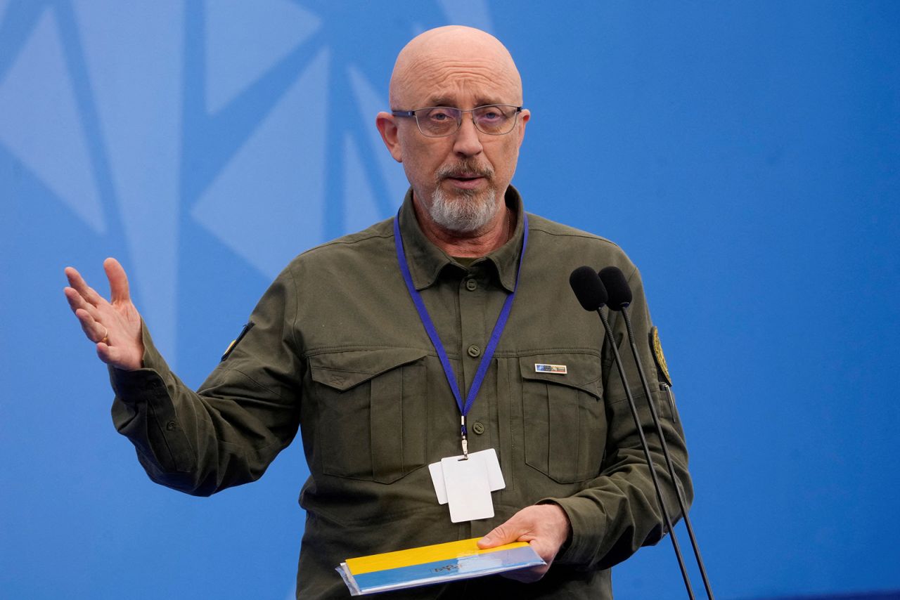 Oleksii?Reznikov?addresses the media in Vilnius, Lithuania on July 11.