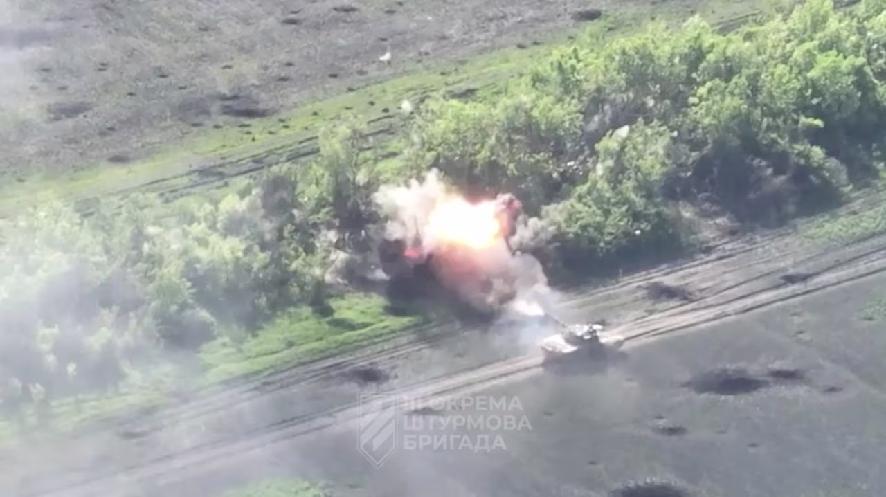 Ukrainian forces destroy Russian positions close to Bakhmut, near Klischiivka, Donetsk Region, Ukraine, in this screengrab taken from a video released on June 4.