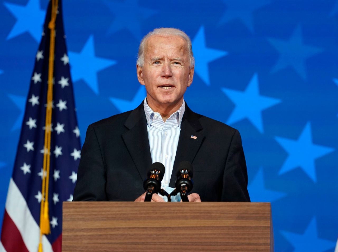 Democratic presidential candidate Joe Biden speaks on November 5 in Wilmington, Delaware. 