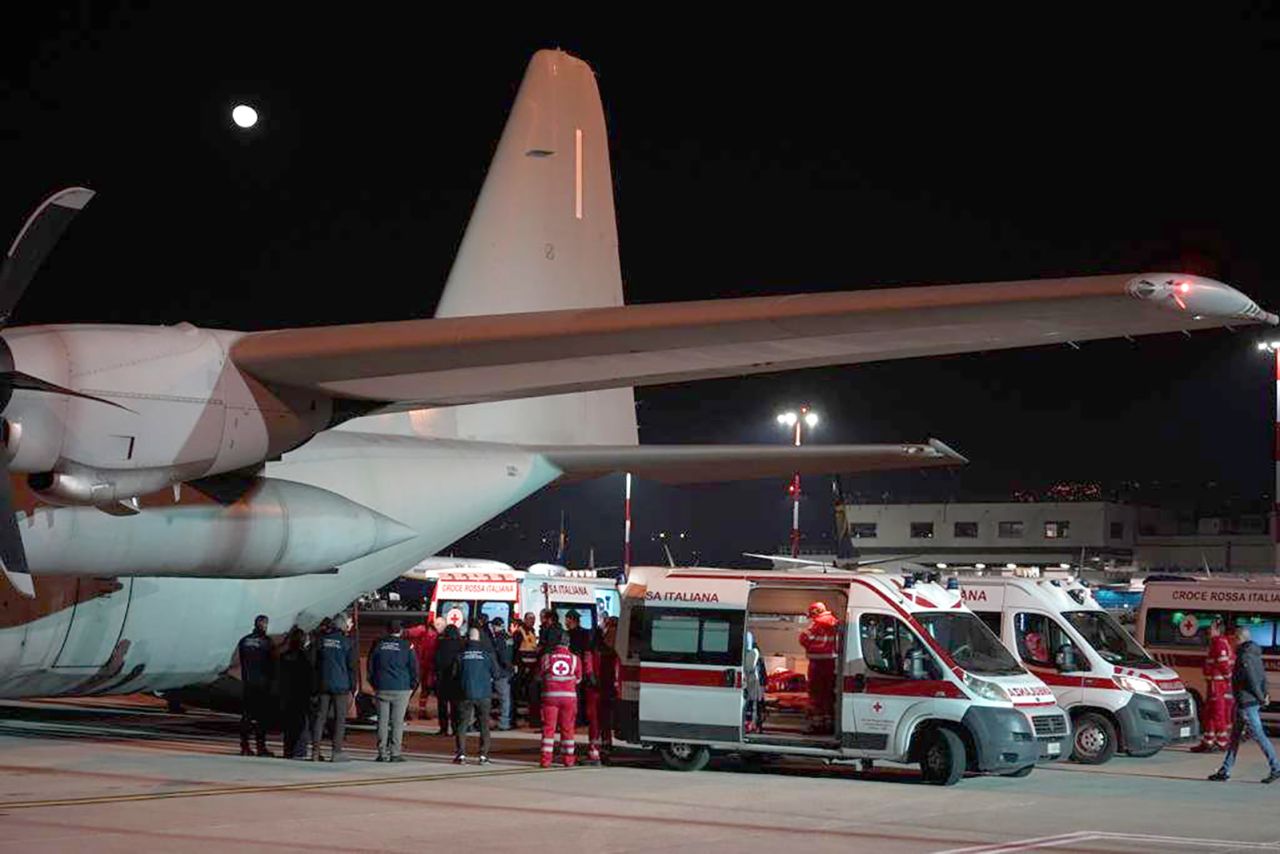 More than 100 babies and children seriously injured in Gaza arrived Monday night in Rome's Ciampino airport on an Italian Air Force flight. 