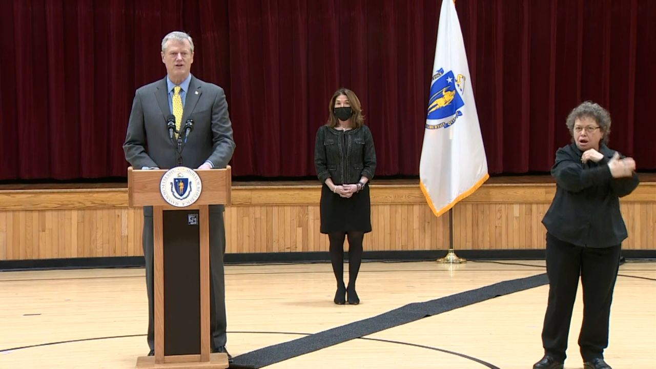 Massachusetts Gov. Charlie Baker speaks during a press briefing in Lawrence, Massachusetts, on March 4.