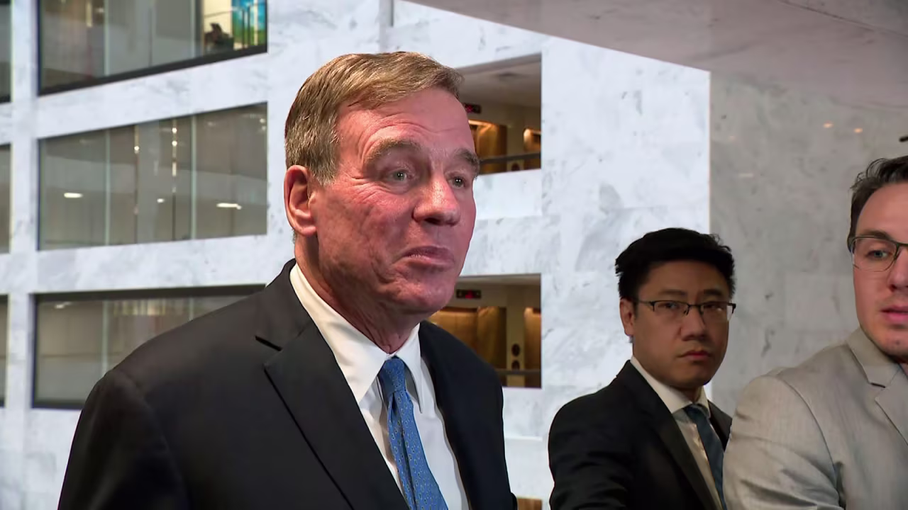 US Sen. Mark Warner speaks with the media on Wednesday, May 3, 2023. 