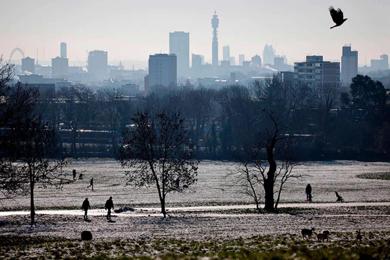 A view of the skyline of London from Hampstead Heath on January 25, 2021, as Londoners continue to live under Tier 4 lockdown restrictions.