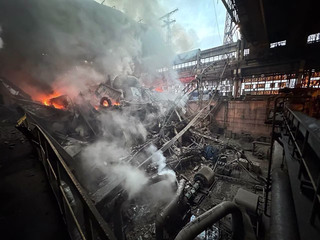 DTEK, one of Ukraine's largest energy companies, posted a picture on its official Telegram account showing a picture of a turbine it said was damaged in the Russian attack Saturday on Ukraine's power infrastructure. The company did not give the location of the damaged plant. (DTEK/Telegram)