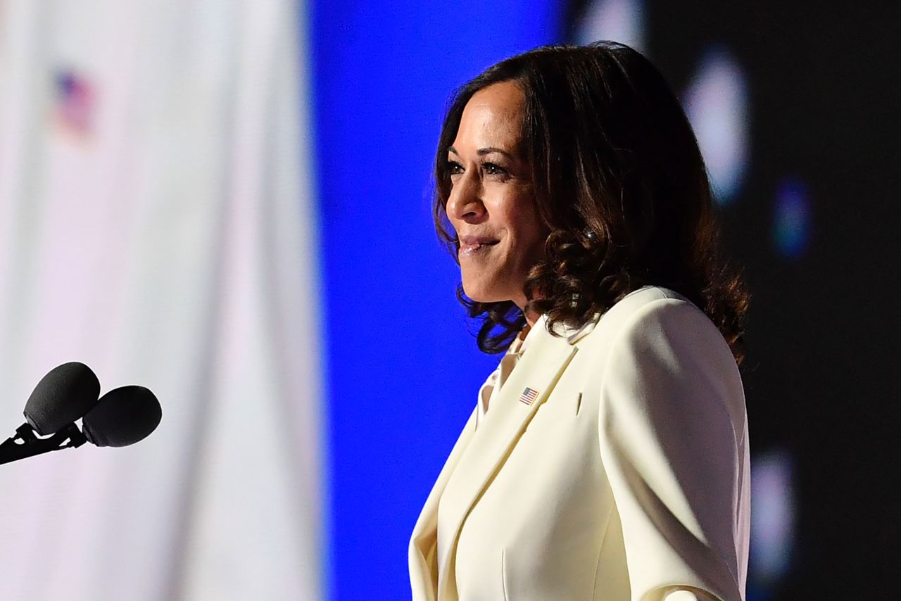 Vice President-elect Kamala Harris delivers remarks in Wilmington, Delaware, on November 7.