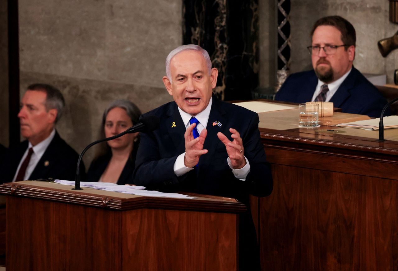 Israeli Prime Minister Benjamin Netanyahu addresses a joint meeting of Congress in Washington, DC, on July 24.