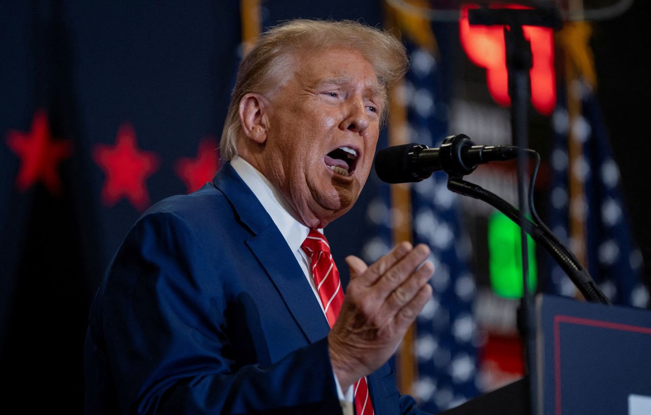 Former President Donald Trump speaks during a campaign event in Clinton, Iowa, on January 6.