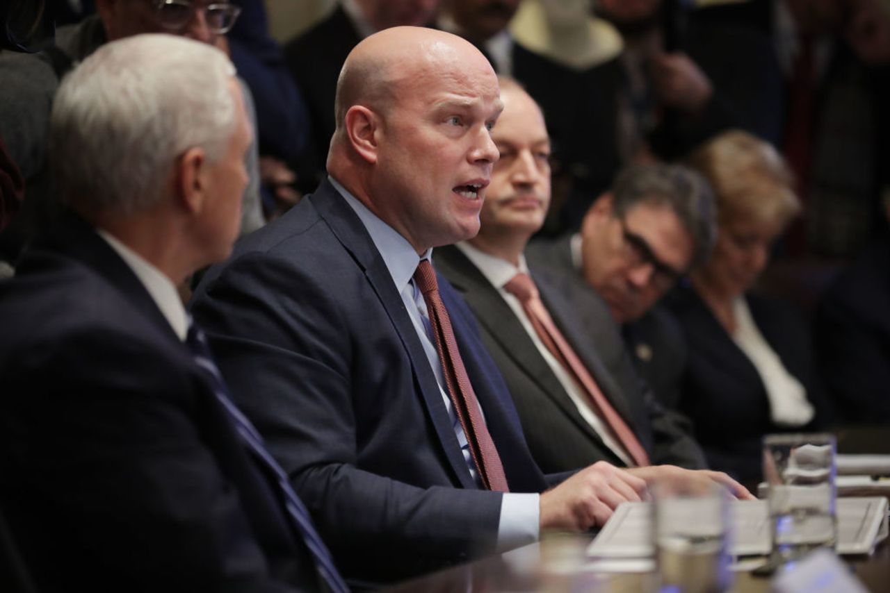 Acting US Attorney General Matt Whitaker (C) speaks during a Cabinet meeting with President Trump in the Cabinet Room at the White House Jan. 02, 2019 in Washington, DC.