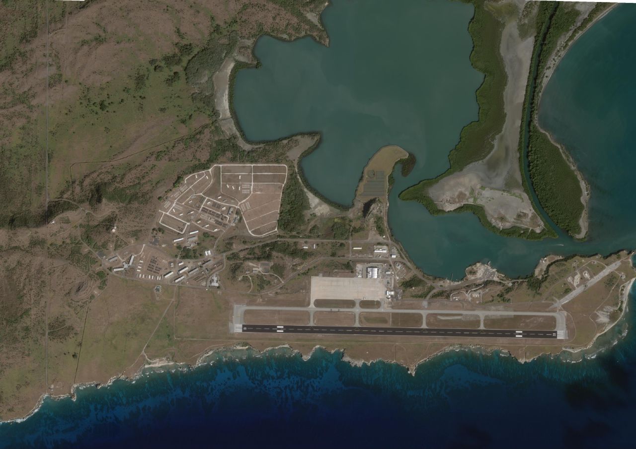 This satellite image taken February 7 shows new tents at Guantanamo Bay in Cuba.