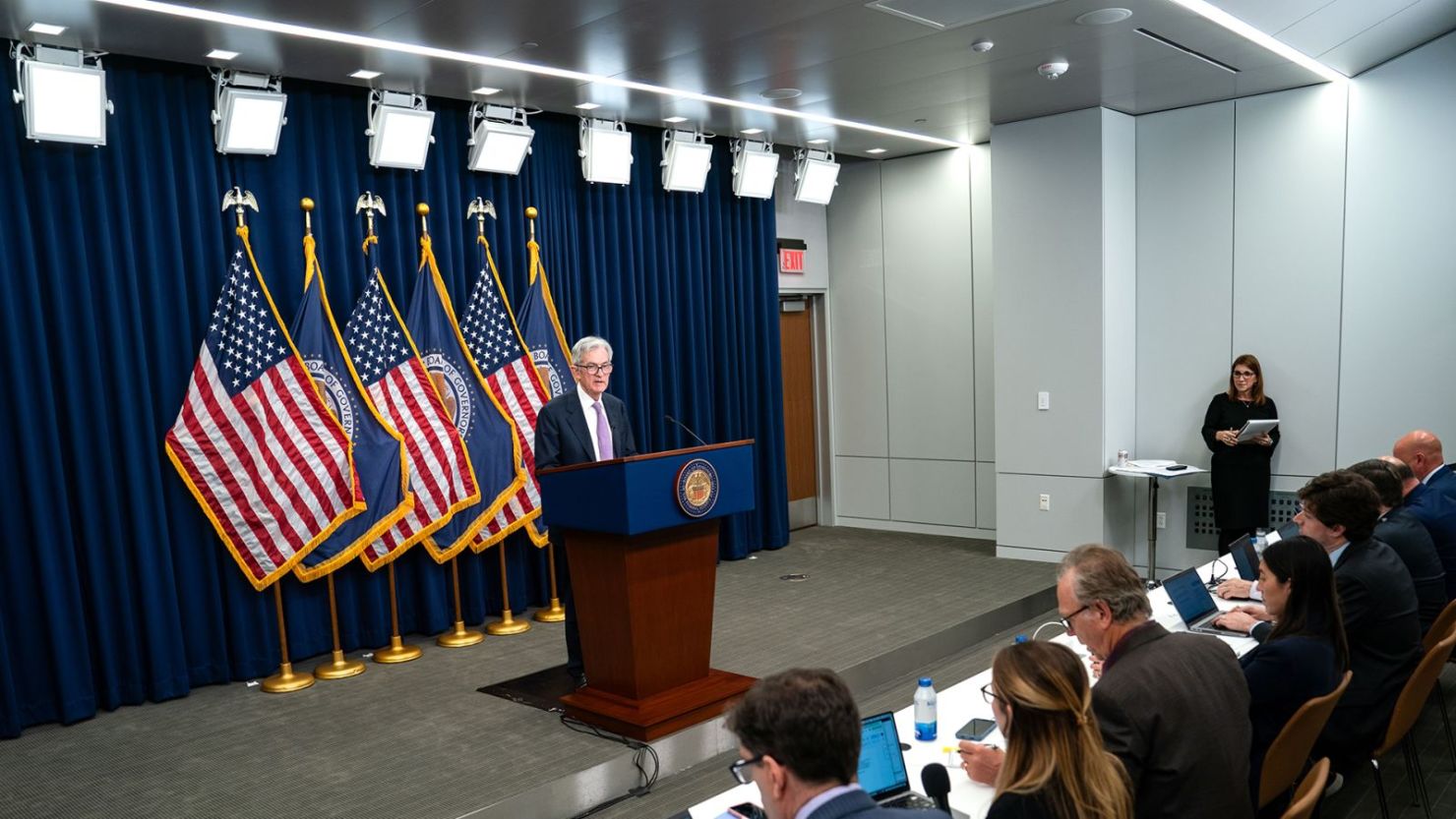 El presidente de la Reserva Federal, Jerome Powell, en una conferencia de prensa el 7 de noviembre en la ciudad de Washington.