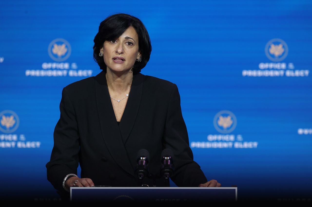 CDC Director Dr. Rochelle Walensky speaks during a news conference at the Queen Theater December 8, 2020, in Wilmington, Delaware. 