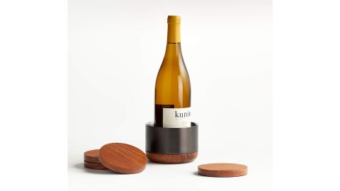Crate & Barrel Fenton Graphite and Wood Wine Coaster Set