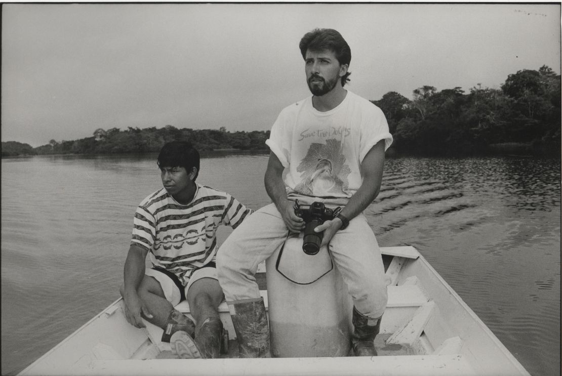 Fernando Trujillo, right, pictured here in 1991 scouting for dolphins along the Amazon River.