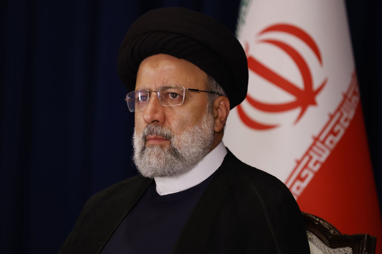 Iranian President Ebrahim Raisi holds a news conference in New York on September 20.