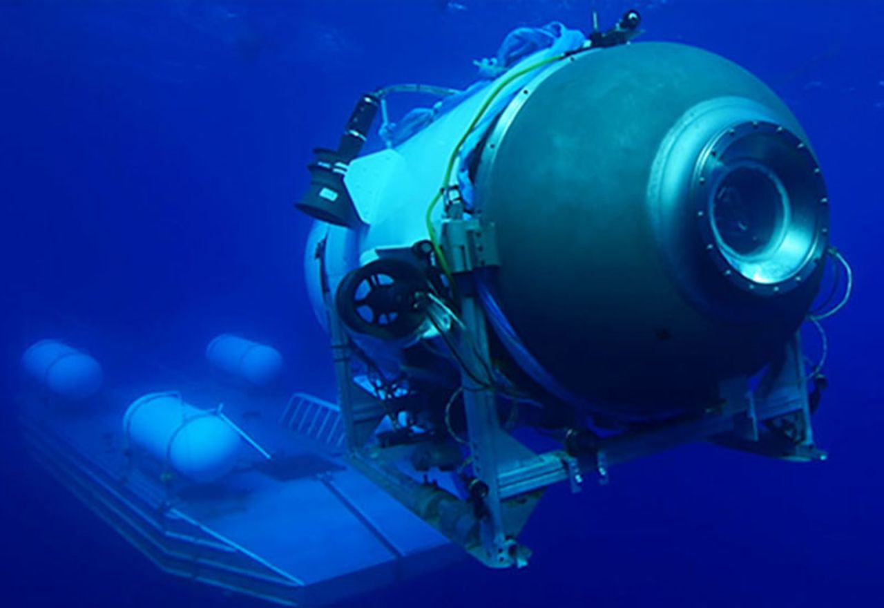 The Titan submersible is pictured departing its launch platform in this undated file photo.