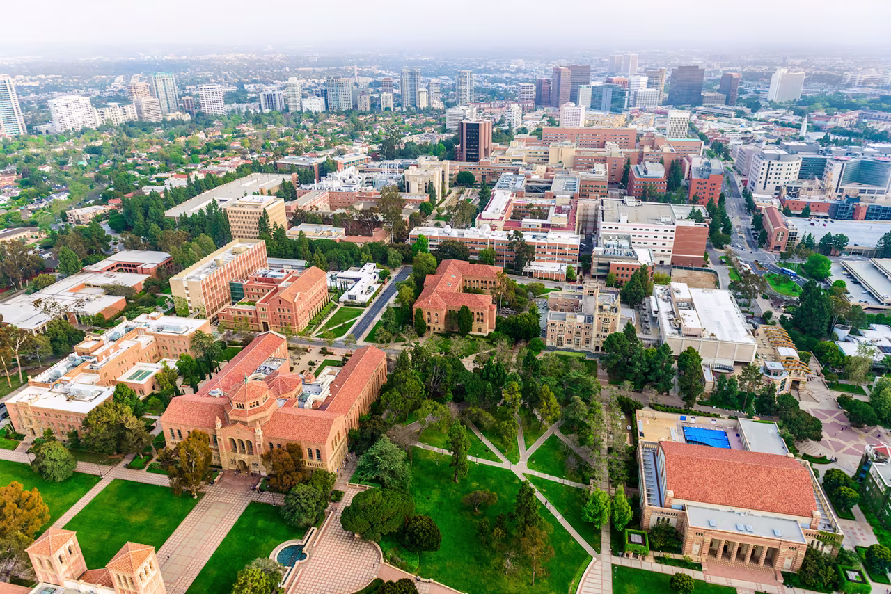 Aerial view of the University of California campus in Los Angeles.