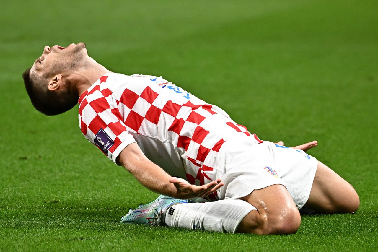 Croatia's Andrej Kramaric celebrates scoring his team's first goal against Canada on Sunday. 