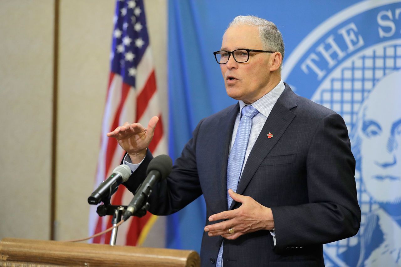 Gov. Jay Inslee speaks at a news conference, on April 6, in Olympia, Washington.