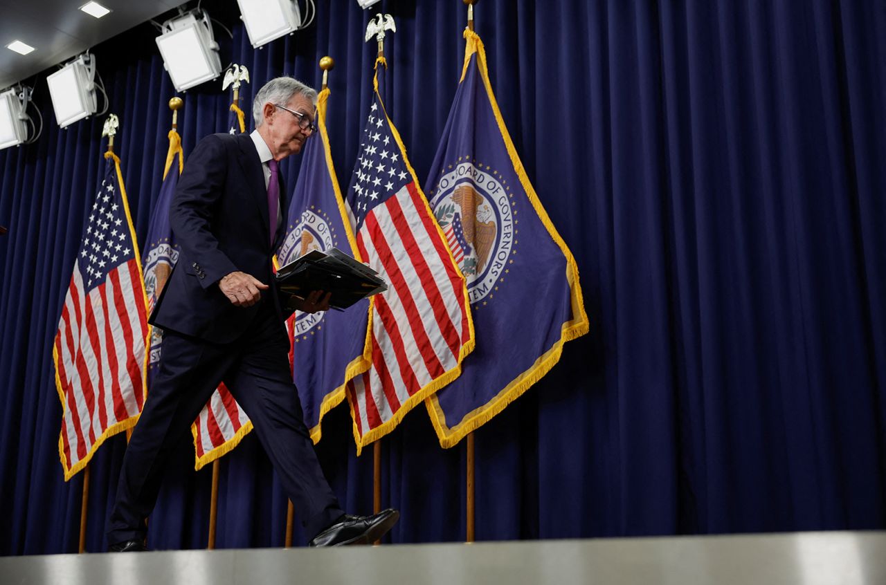 U.S. Federal Reserve Chairman?Jerome?Powell?on September 20 at the end of a press conference after the release of the last Fed policy decision to leave interest rates unchanged, at the Federal Reserve, in Washington.