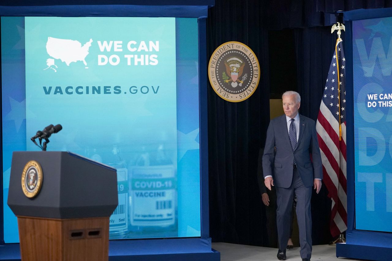 President Joe Biden arrives to speak on Covid-19 response and vaccinations in Washington, DC, on Wednesday, June 2.