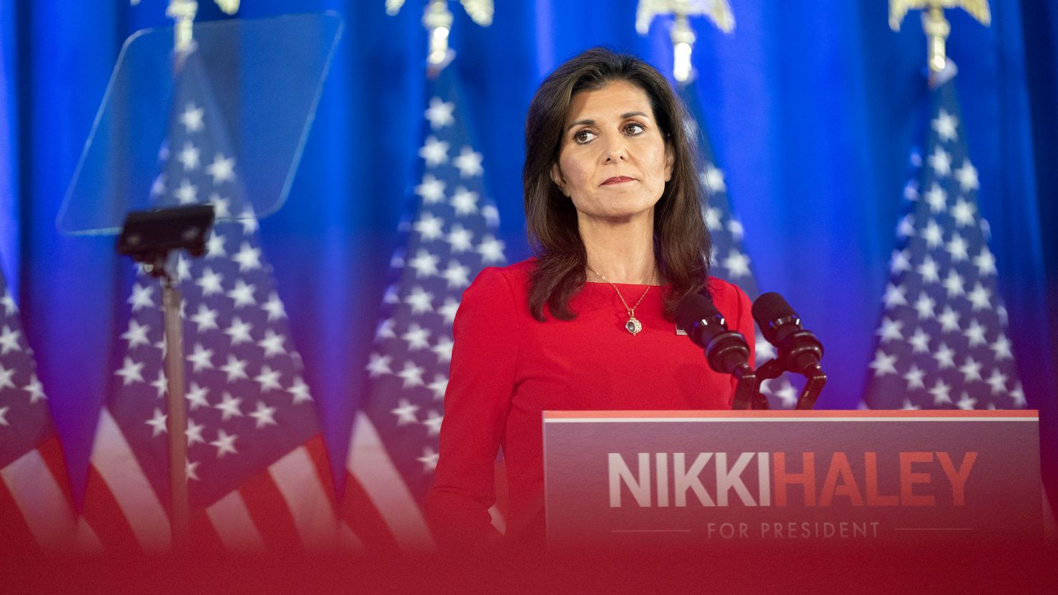 Nikki Haley announces the suspension of her presidential campaign at her campaign headquarters on March 6, in Daniel Island, South Carolina. 