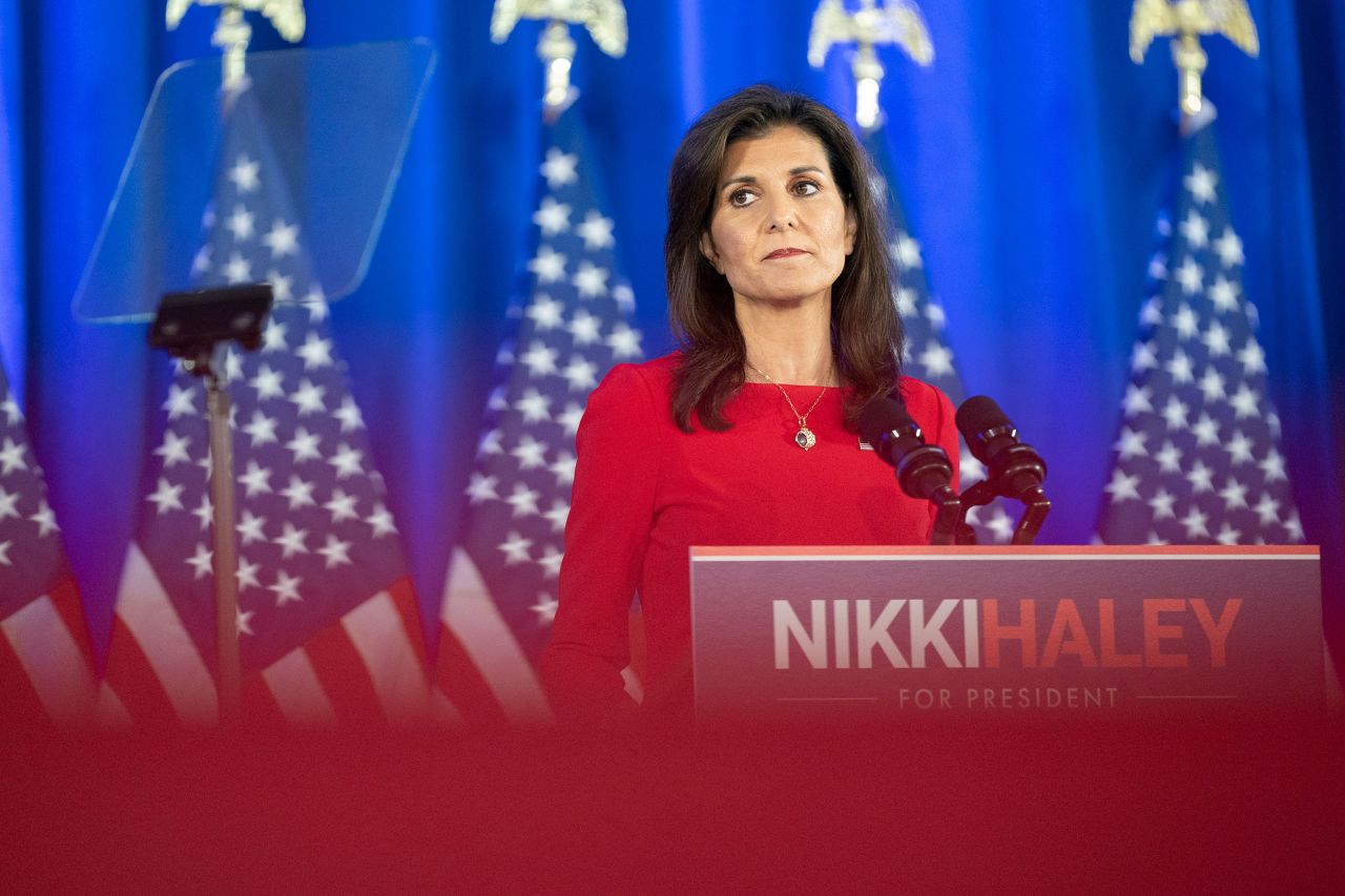 Nikki Haley announces the suspension of her presidential campaign at her campaign headquarters on March 6, in Daniel Island, South Carolina. 