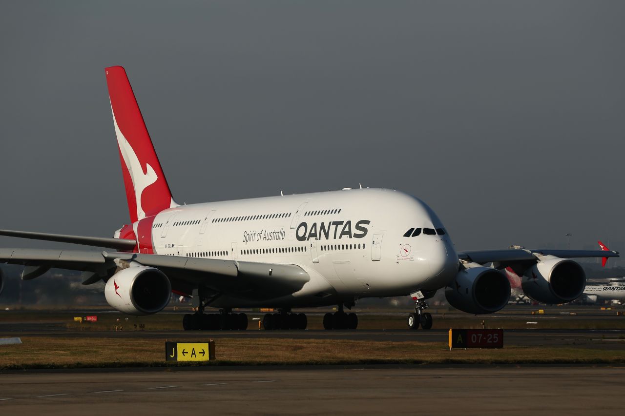 A Qantas plane at Sydney Airport on October 31, 2019.